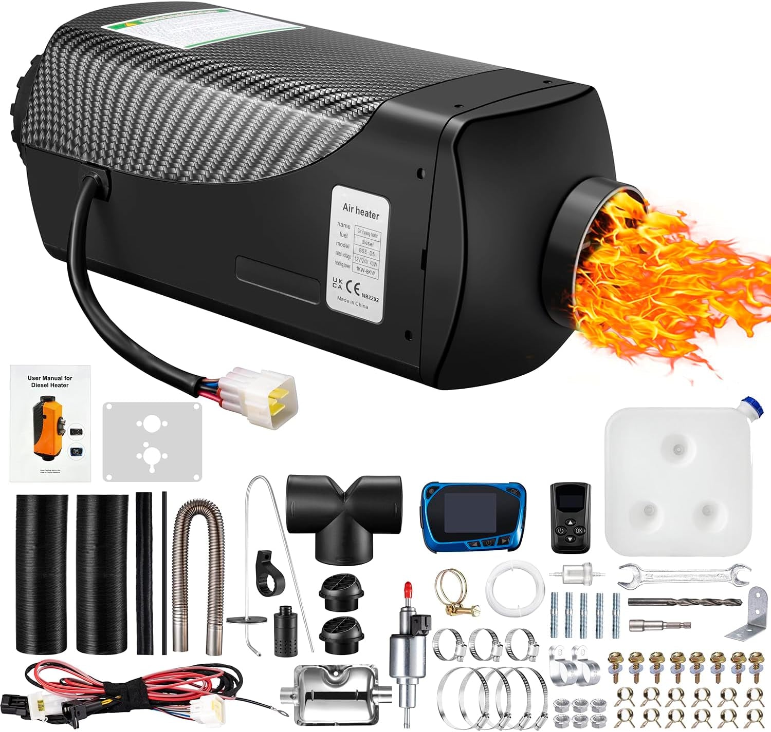 Diesel Heater 2KW/5KW/8KW 12V-24V Upraded Diesel Air Heater, Low Fuel  Consumption, Fast Heating Defrost Defog for Campers, Truck, Trailer, RV,  Boat